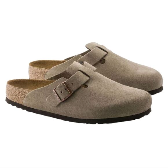 NIB Birkenstock Boston Soft Footbed Suede Leather - Beige Sz L 10 / M 8 - Picture 1 of 11
